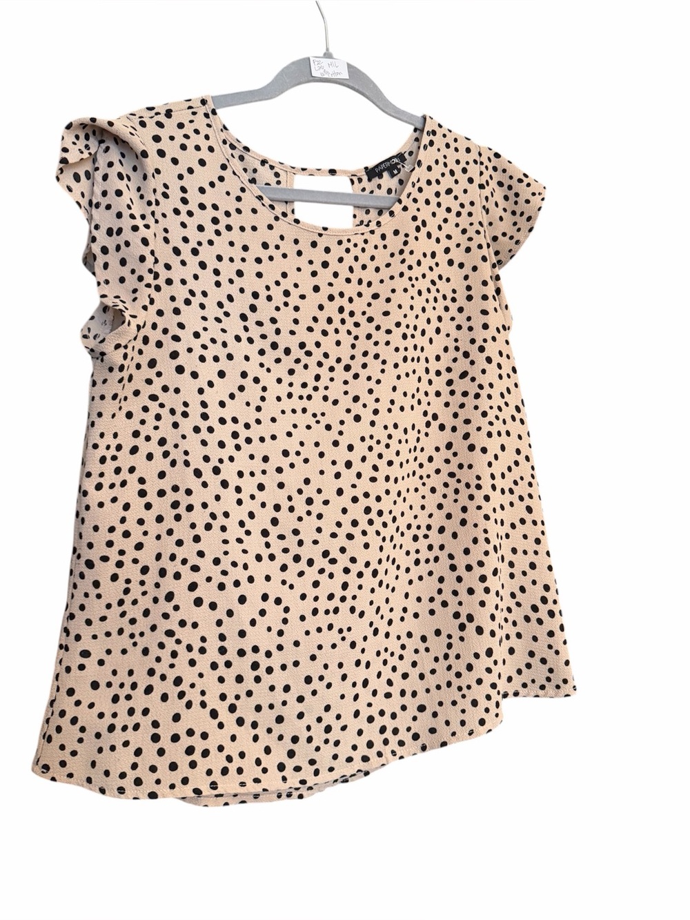 Papermoon Beige Blouse with Black Polka Dots Hi-Low